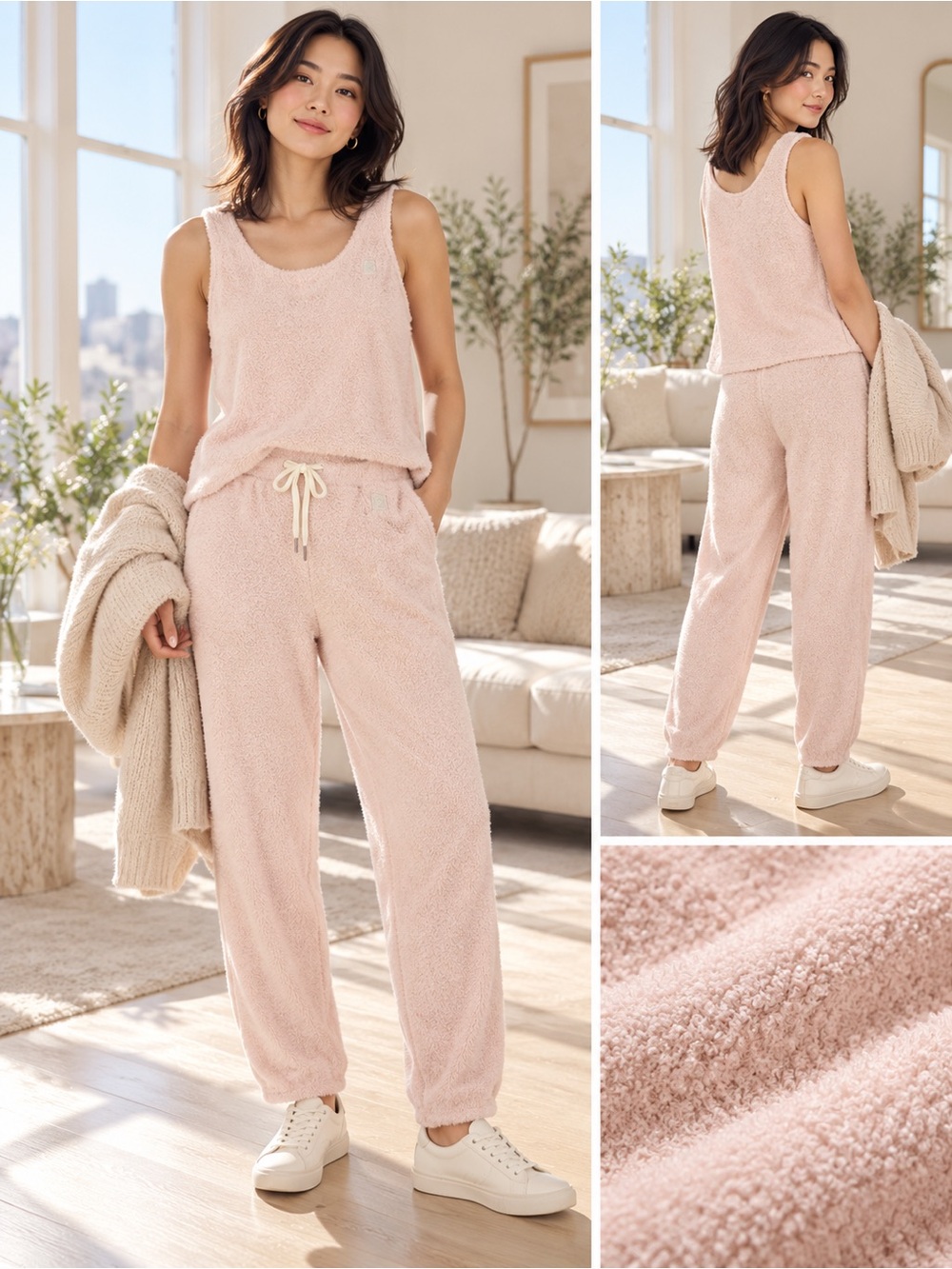 Laundry By Shelli Segal Plush Tank and Jogger Set - Light Pink